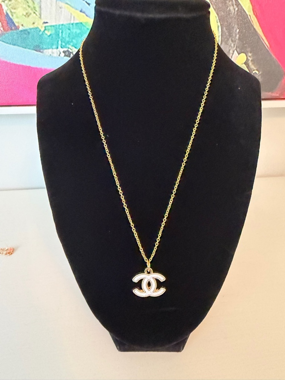 White & Goldtoned Charm on Necklace